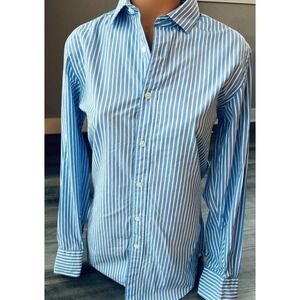 J.Crew Ludlow Blue Striped Button Down Shirt Size 2 Collared 120’s 2-Ply
